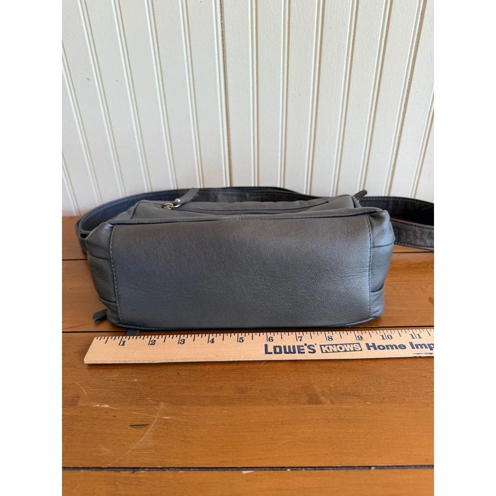 Great American Leather‎ Works Leather Crossbody Shoulder Bag Grey Satchel Purse - Picture 4 of 10